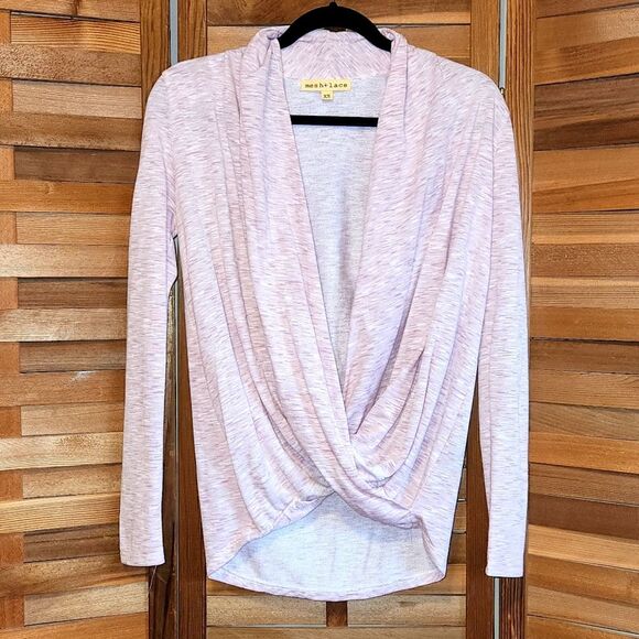 Mesh + Lace Women XS Pink Wrap Top Shirt Yoga Rayon Polyester - Picture 1 of 7